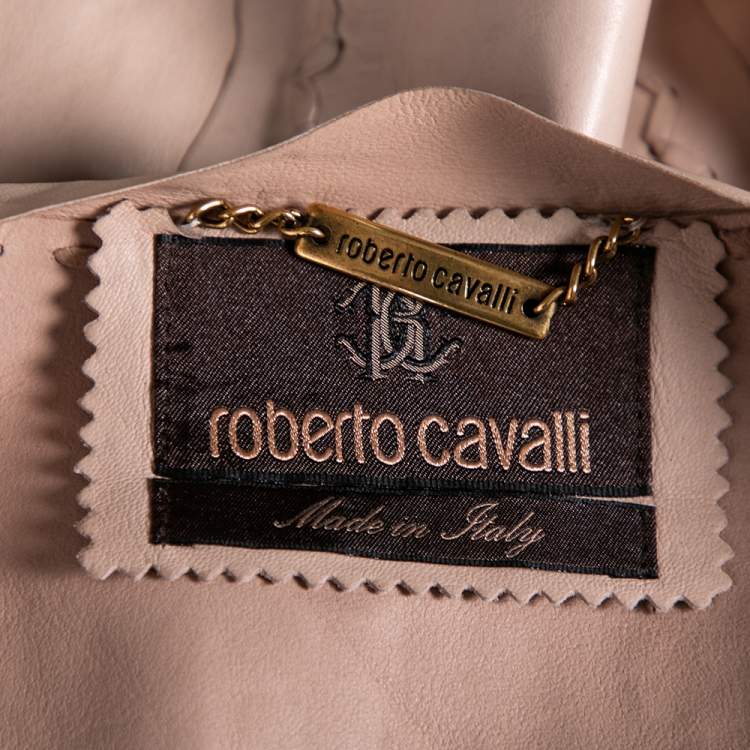 Pre Owned Roberto Cavalli Pink Leather Lace-Up Detailed Leather Jacket M