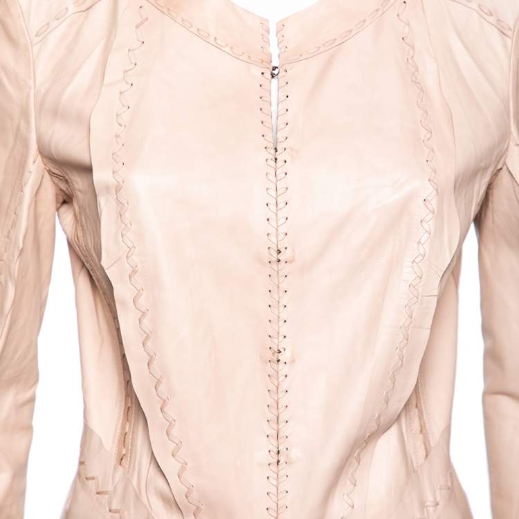 Pre Owned Roberto Cavalli Pink Leather Lace-Up Detailed Leather Jacket M