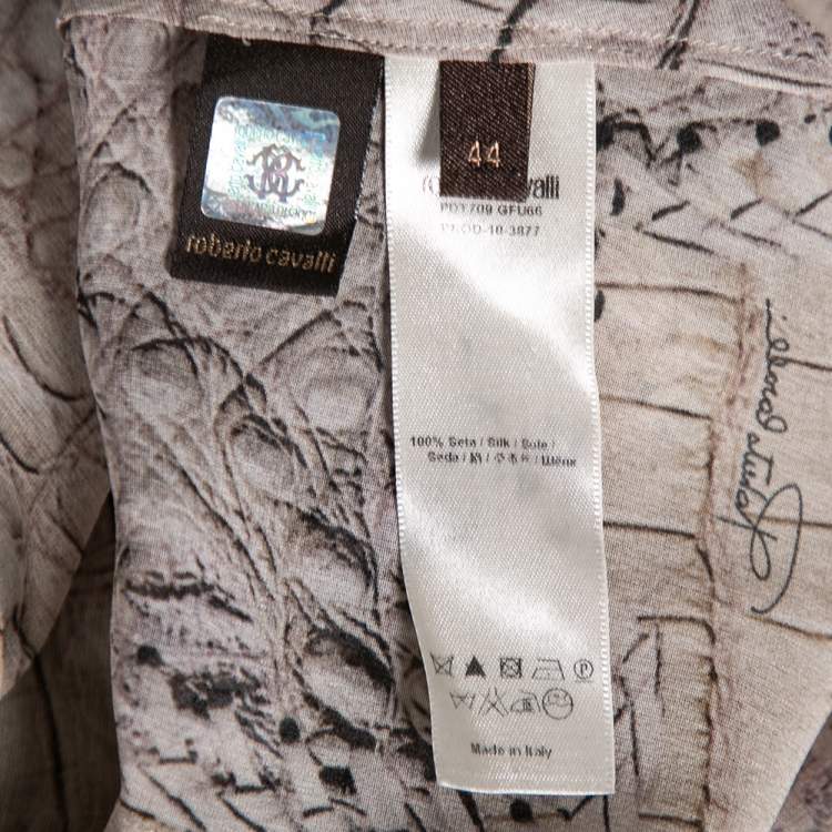 Pre Owned Roberto Cavalli Beige Printed Silk Button Front Shirt M