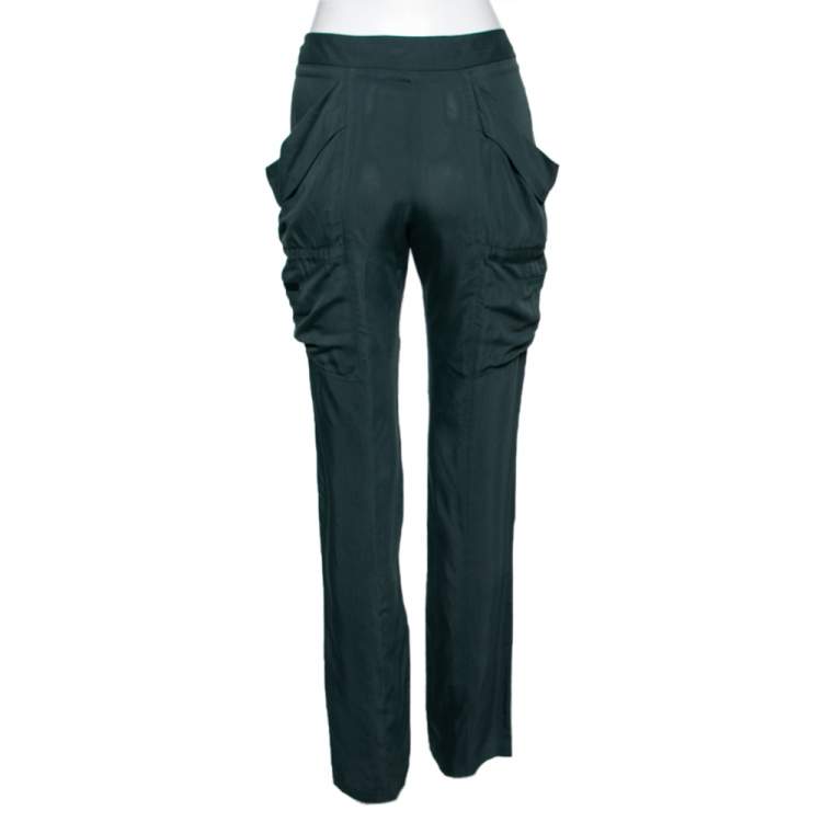 Pre Owned Roberto Cavalli Green Cotton & Corduroy Trimmed Cargo Trousers M