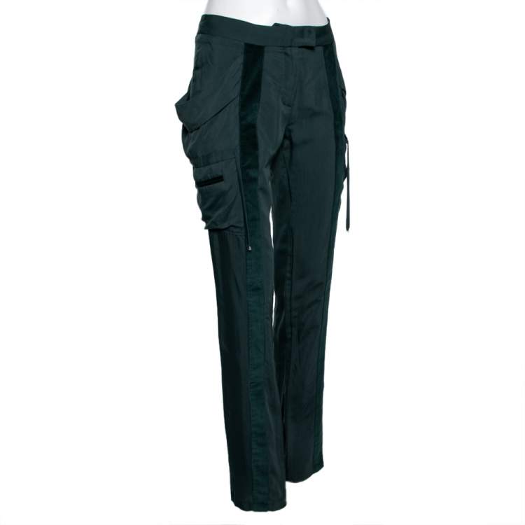Pre Owned Roberto Cavalli Green Cotton & Corduroy Trimmed Cargo Trousers M