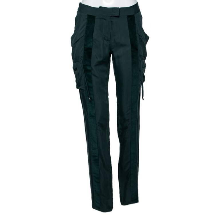 Pre Owned Roberto Cavalli Green Cotton & Corduroy Trimmed Cargo Trousers M