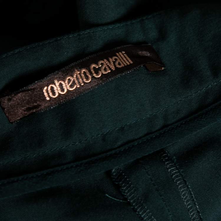Pre Owned Roberto Cavalli Green Cotton & Corduroy Trimmed Cargo Trousers M