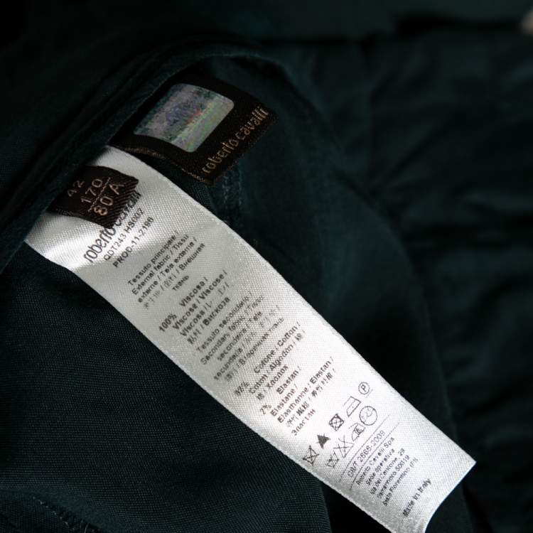 Pre Owned Roberto Cavalli Green Cotton & Corduroy Trimmed Cargo Trousers M