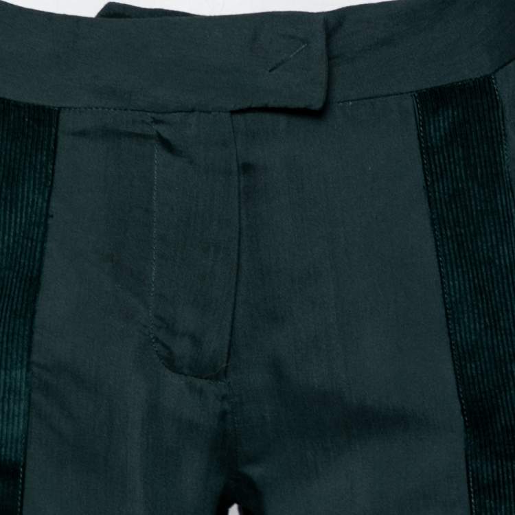 Pre Owned Roberto Cavalli Green Cotton & Corduroy Trimmed Cargo Trousers M