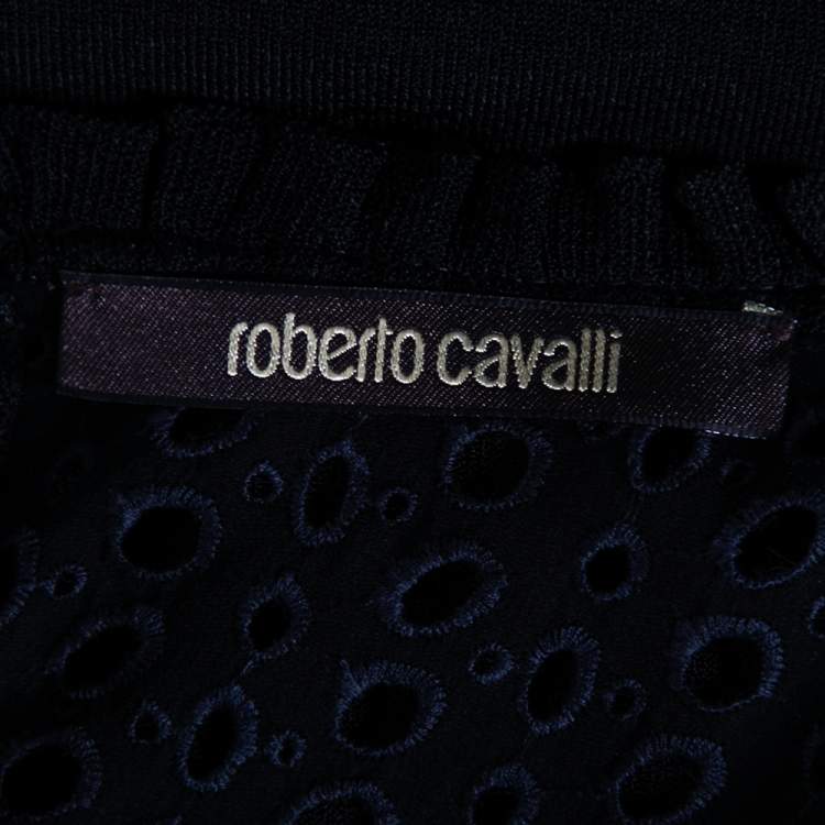مملوكة مسبقًا Roberto Cavalli Black Knit & Eyelet Detailed Sleeveless Top M
