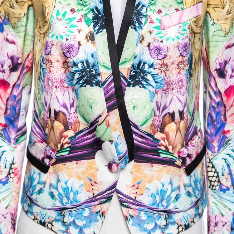 Pre Owned Roberto Cavalli Multicolor Printed Silk Button Front Blazer Jacket M