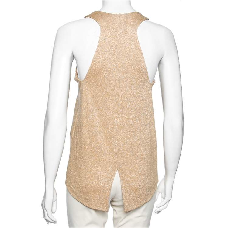 Pre Owned Roberto Cavalli Gold Printed Lurex Knit Racer Back Tank Top M 