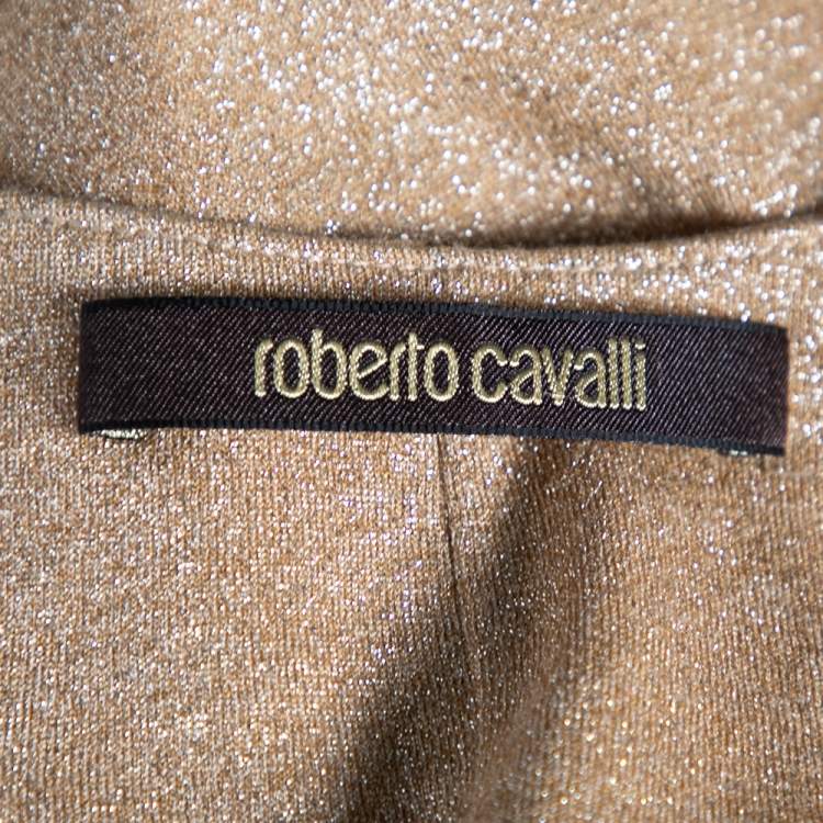 Pre Owned Roberto Cavalli Gold Printed Lurex Knit Racer Back Tank Top M 
