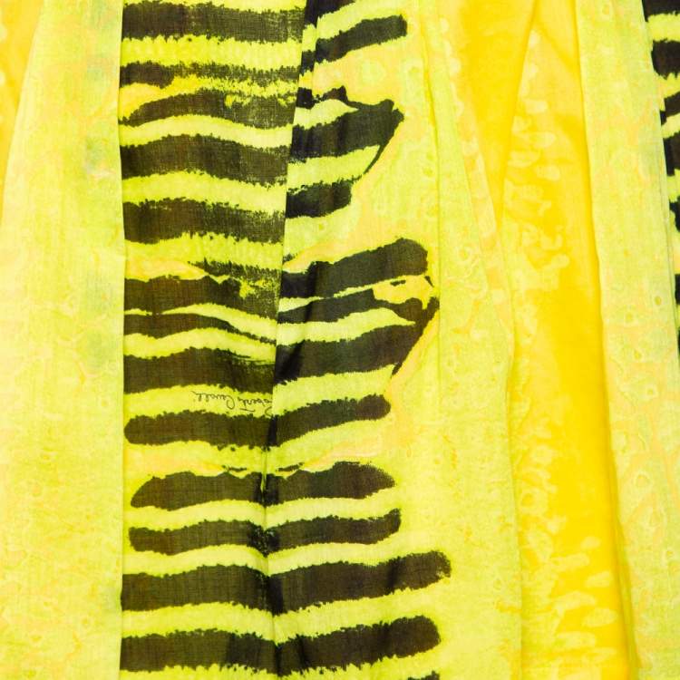 Pre Owned Roberto Cavalli Yellow Printed Cotton Embellished Hem Skirt M 