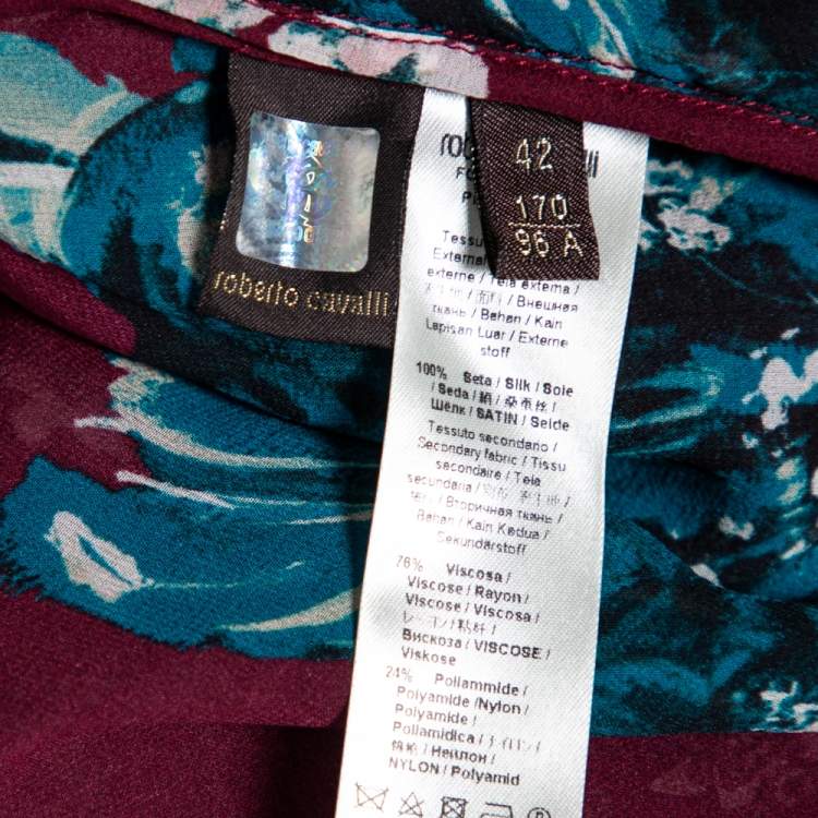 مملوكة مسبقًا Roberto Cavalli Purple Floral Printed Silk Kaftan Top M