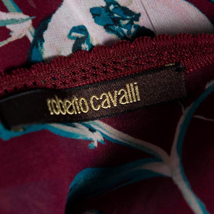 مملوكة مسبقًا Roberto Cavalli Purple Floral Printed Silk Kaftan Top M