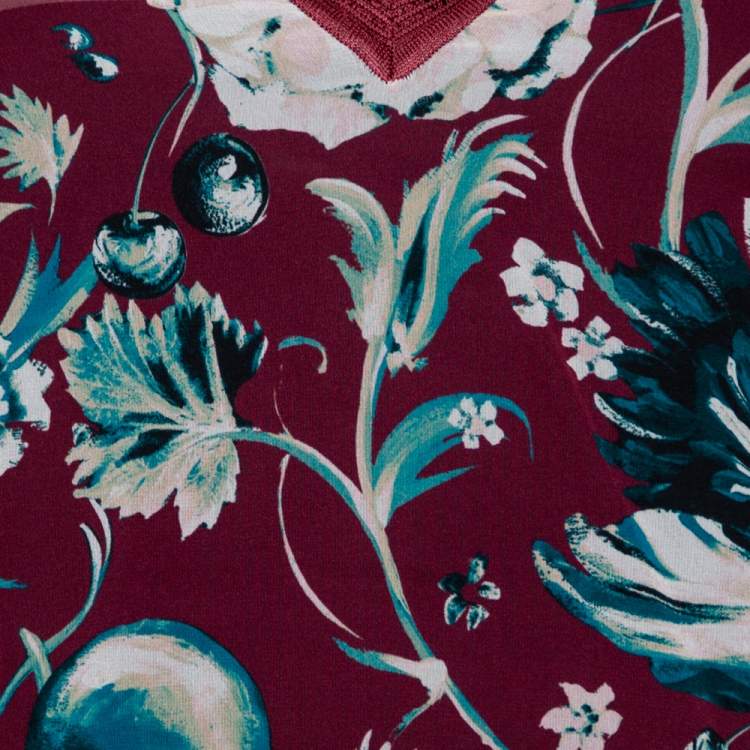 مملوكة مسبقًا Roberto Cavalli Purple Floral Printed Silk Kaftan Top M