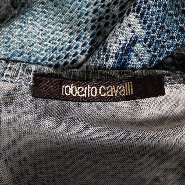 Pre Owned Roberto Cavalli Blue Snake Print Silk Knit Tank Top M