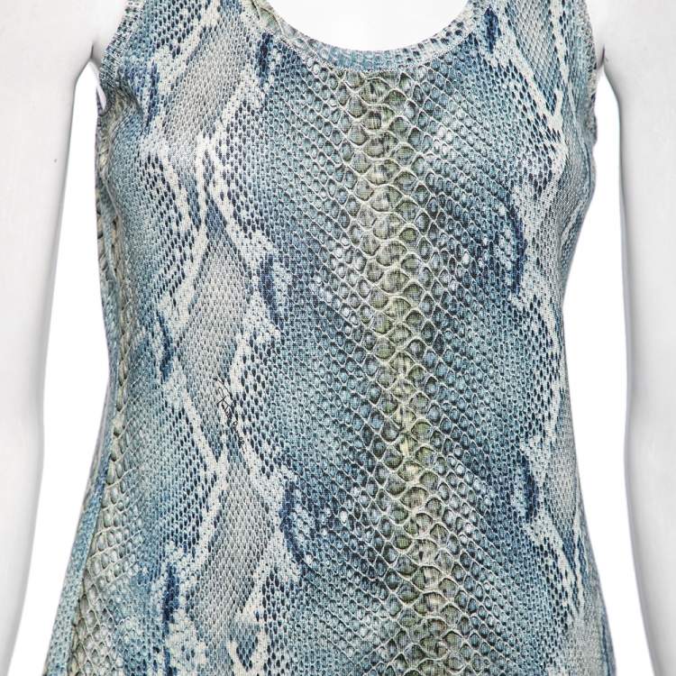 Pre Owned Roberto Cavalli Blue Snake Print Silk Knit Tank Top M