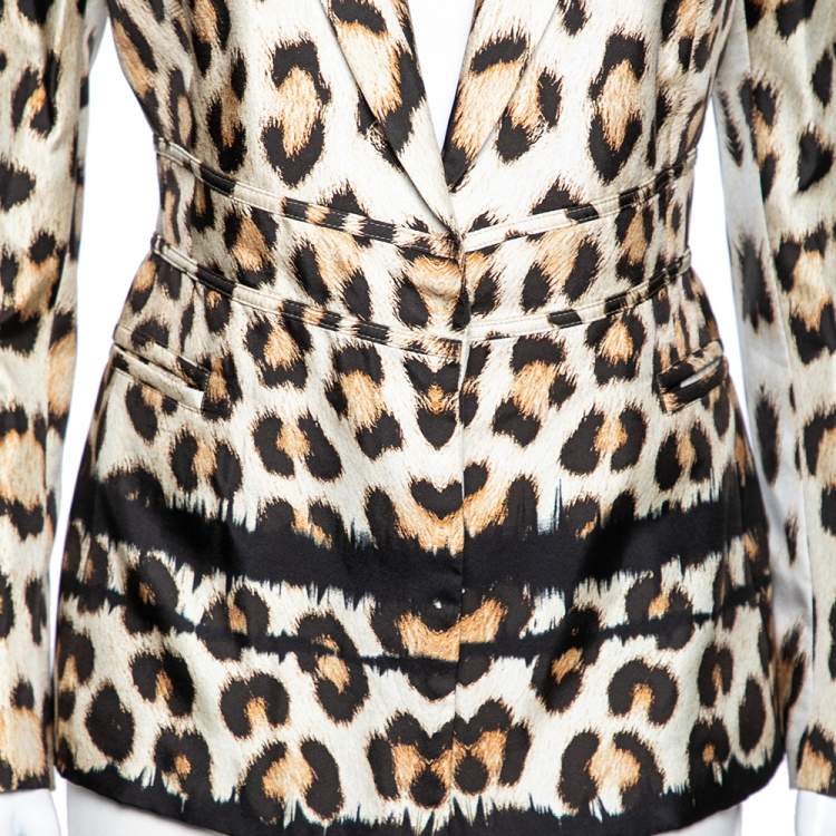 Pre Owned Roberto Cavalli Beige Animal Printed Silk Single Breasted Blazer M
