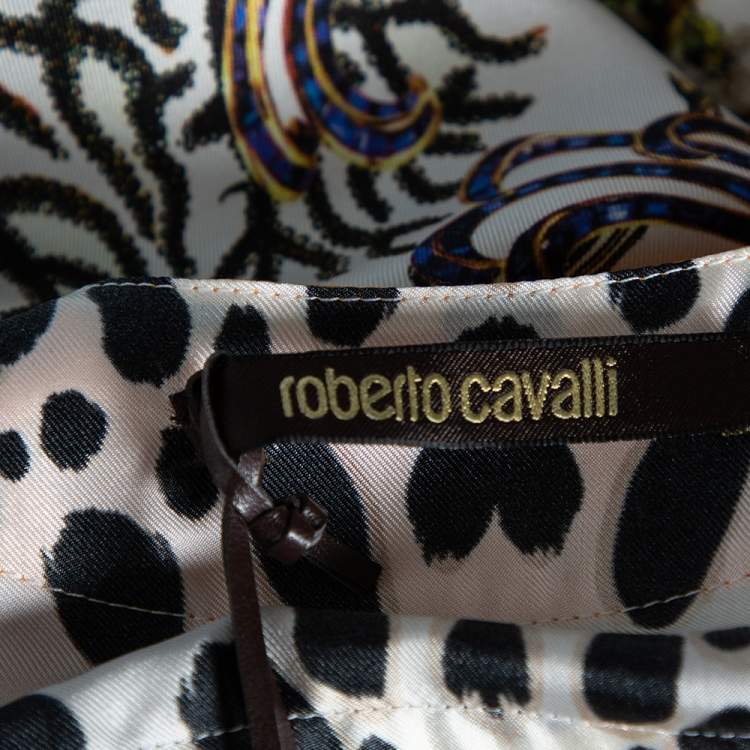Pre Owned Roberto Cavalli Multicolor Printed Silk Sleeveless Dress M 