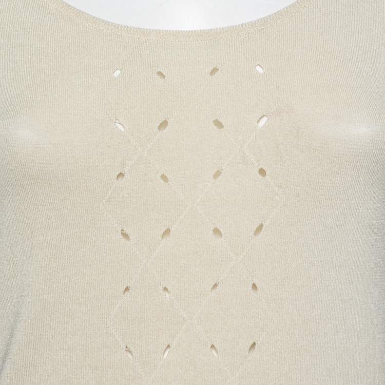Pre Owned Roberto Cavalli Beige Knit Eyelet Detailed Ruffle Trimmed Dress M 