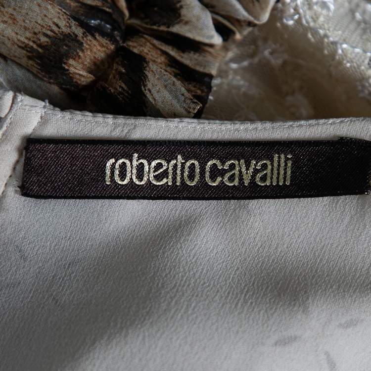 مملوكة مسبقًا Roberto Cavalli Beige Eyelet Cotton & Lace Trimmed Tiered Dress M 