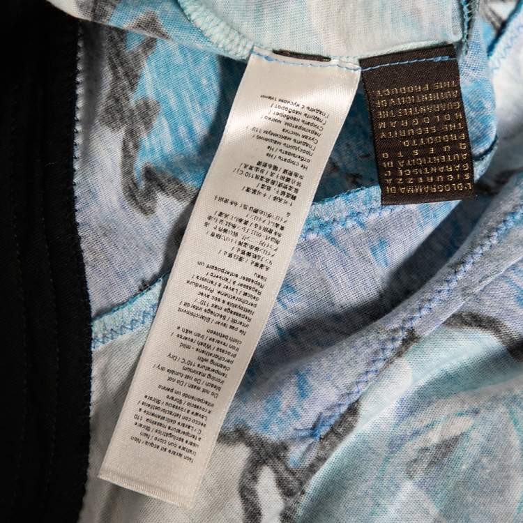Pre Owned Roberto Cavalli Blue Printed Cotton Net Detailed Tank Top M