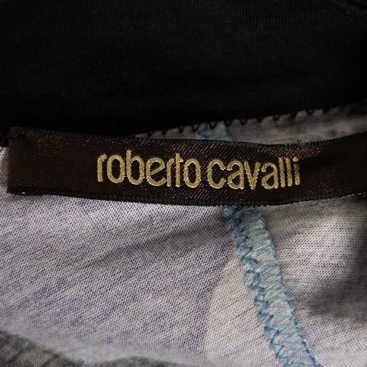 Pre Owned Roberto Cavalli Blue Printed Cotton Net Detailed Tank Top M