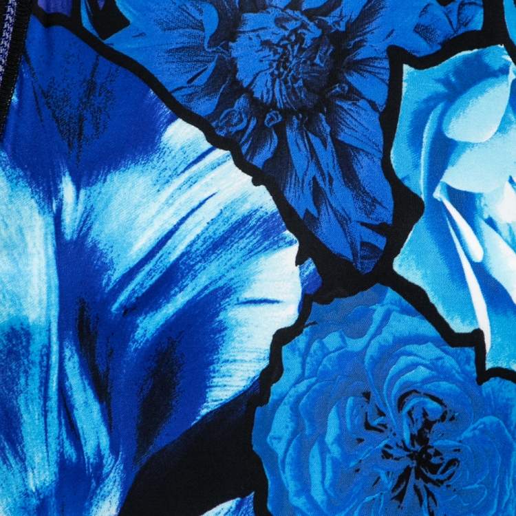 Pre Owned Roberto Cavalli Blue Floral Printed Jersey Tank Top M 