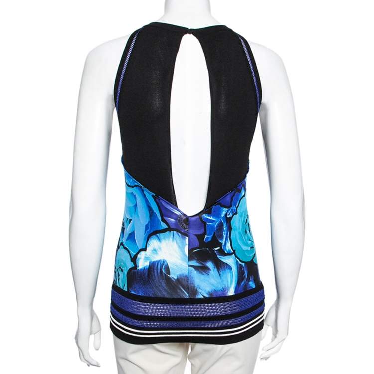 Pre Owned Roberto Cavalli Blue Floral Printed Jersey Tank Top M 