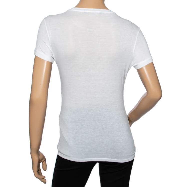 مملوكة مسبقًا Roberto Cavalli White Flocked Logo Printed Bamboo Knit T-Shirt M 