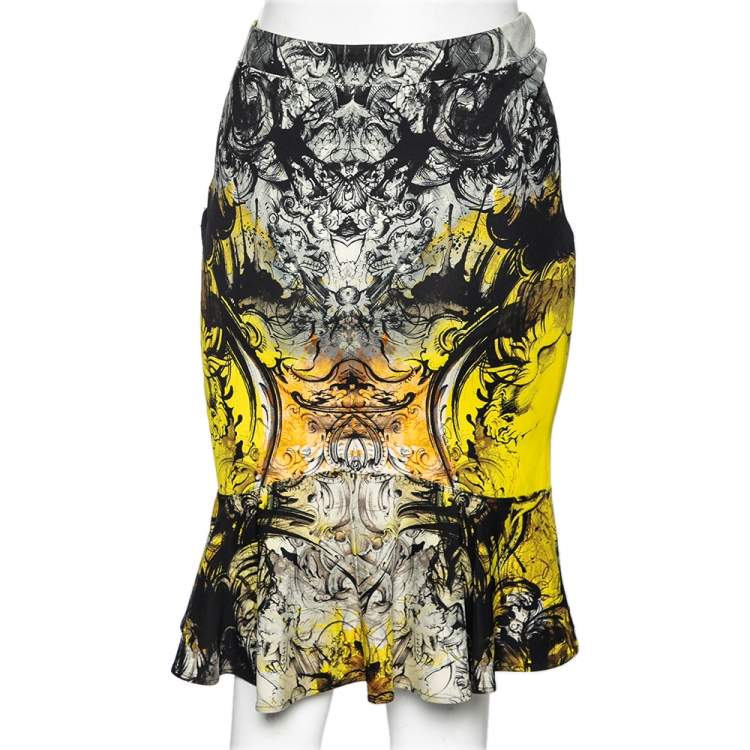 Pre Owned Roberto Cavalli Multicolor Printed Jersey Peplum Skirt M