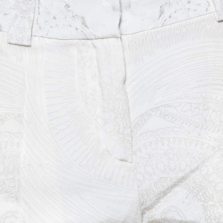 Pre Owned Roberto Cavalli Off White Printed Silk Patched Tapered Trousers M