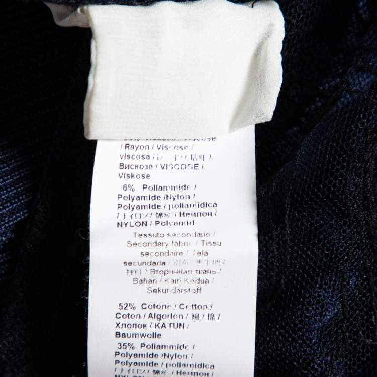 Pre Owned Roberto Cavalli Navy Blue knit & Embroidered Lace Paneled Button Front Cardigan M