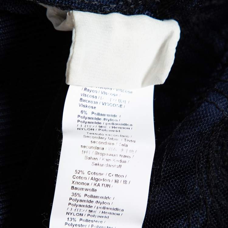Pre Owned Roberto Cavalli Navy Blue knit & Embroidered Lace Paneled Button Front Cardigan M