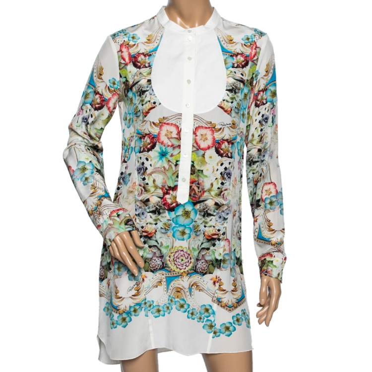 مملوكة مسبقًا Roberto Cavalli Multicolor Printed Silk Button Front Mini Dress M
