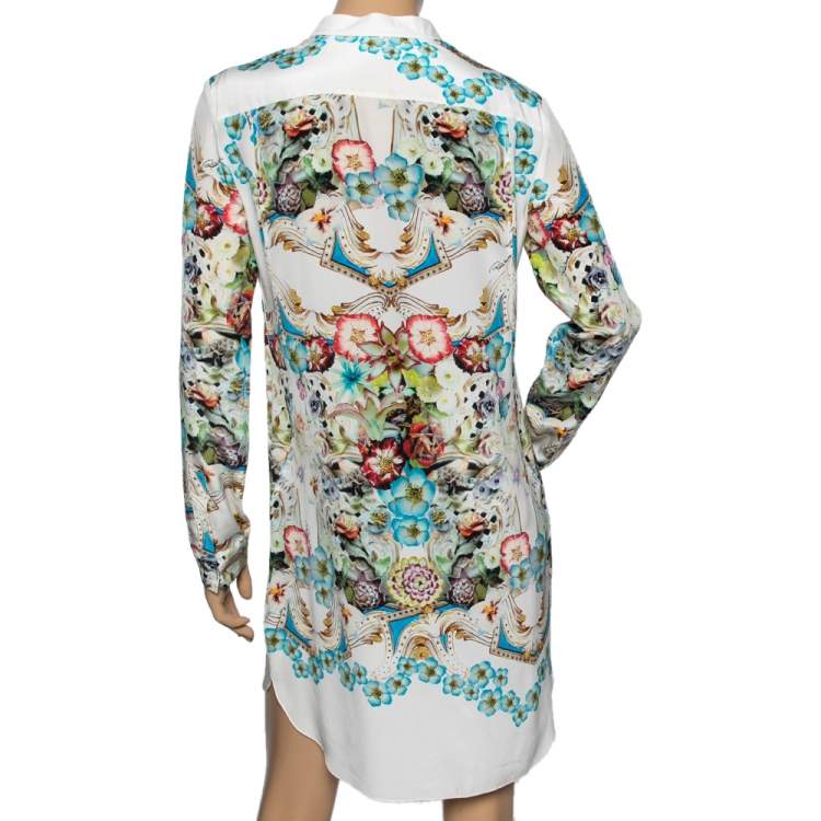 مملوكة مسبقًا Roberto Cavalli Multicolor Printed Silk Button Front Mini Dress M