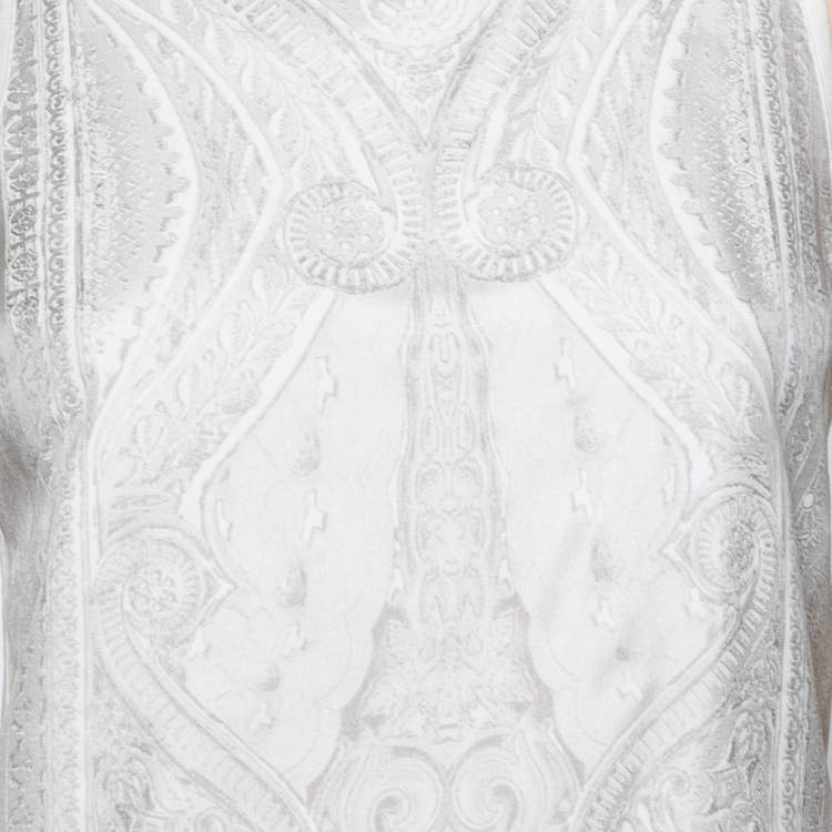 Pre Owned Roberto Cavalli White Printed Silk & Knit Paneled Tank Top M
