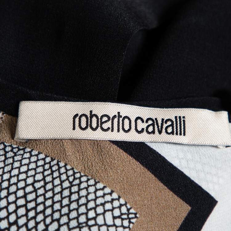 Pre Owned Roberto Cavalli White Printed Silk Top S