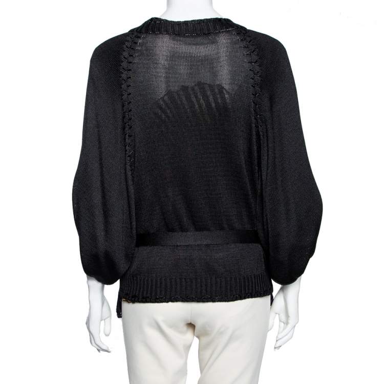Pre Owned Roberto Cavalli Black Knit Belted Button Front Shrug M