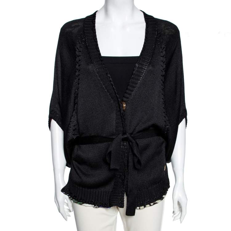 Pre Owned Roberto Cavalli Black Knit Belted Button Front Shrug M