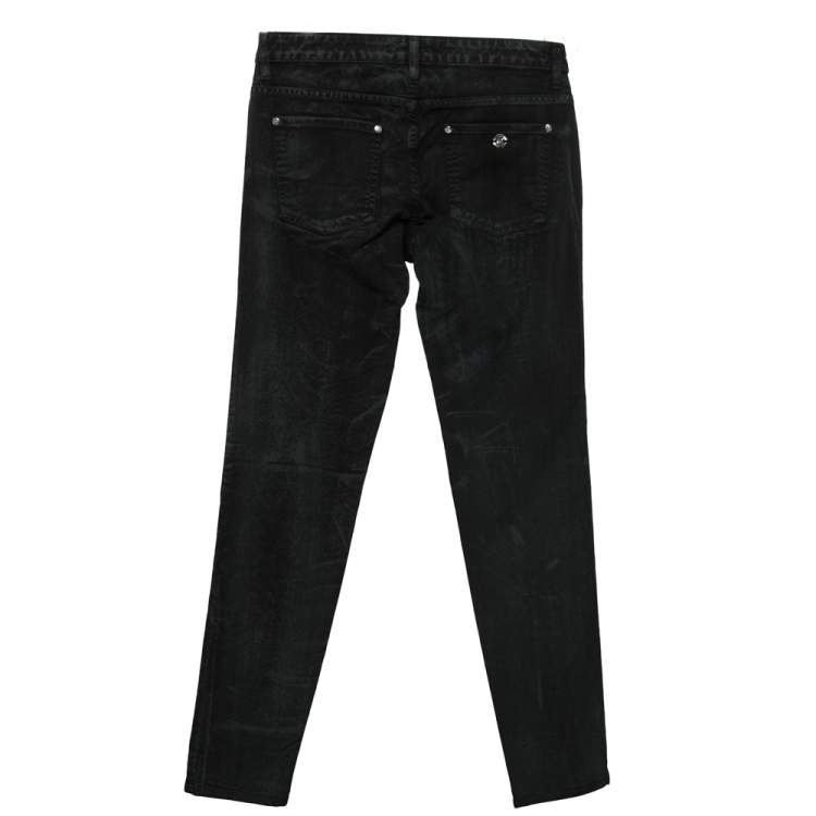 Pre Owned Roberto Cavalli Black Printed Embellished Denim Jeans M 