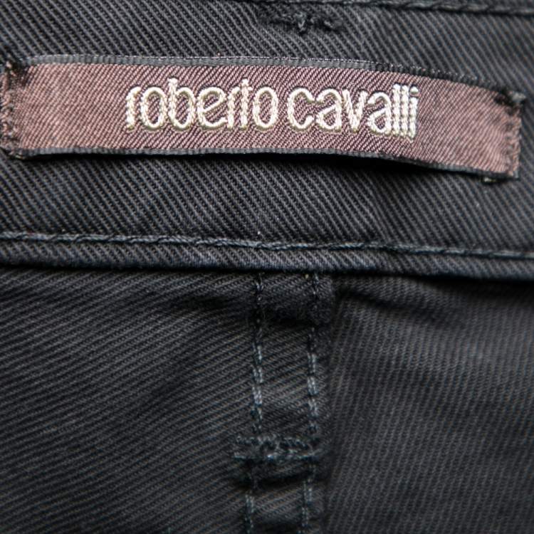 Pre Owned Roberto Cavalli Black Printed Embellished Denim Jeans M 