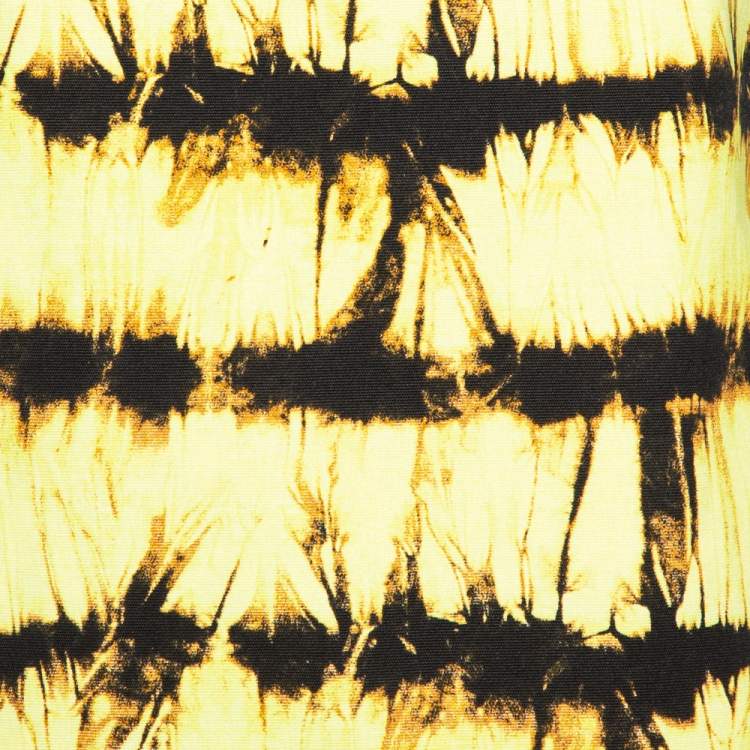 Pre Owned Roberto Cavalli Yellow Printed Denim Embellished Hem Detail Sleeveless Shift Dress M
