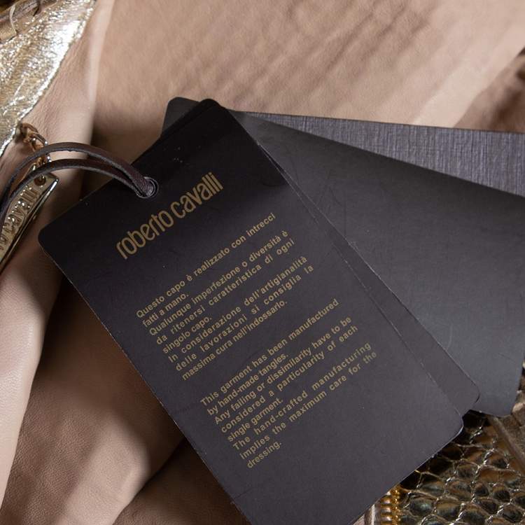 مملوكة مسبقًا Roberto Cavalli Gold Snakeskin Leather Zip Front Jacket M 