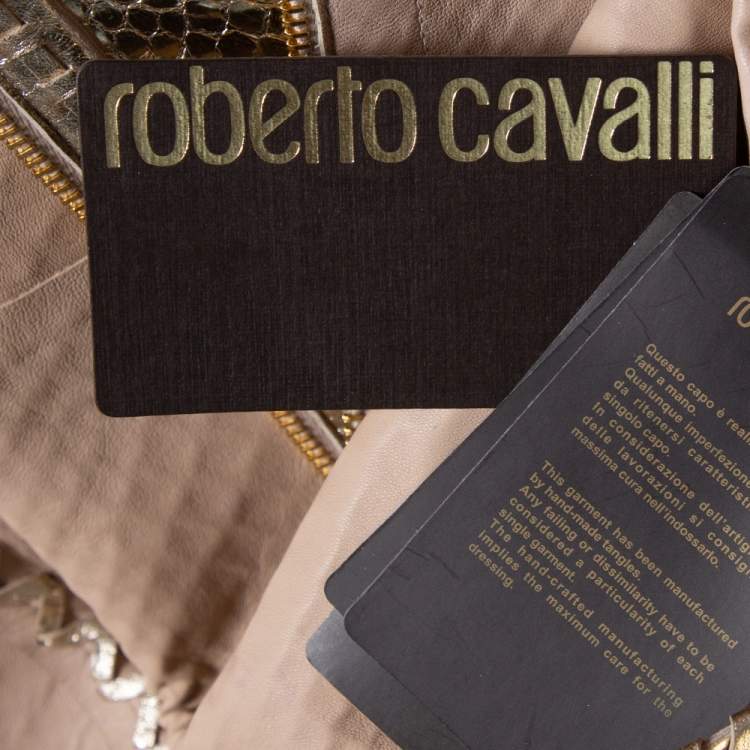 مملوكة مسبقًا Roberto Cavalli Gold Snakeskin Leather Zip Front Jacket M 