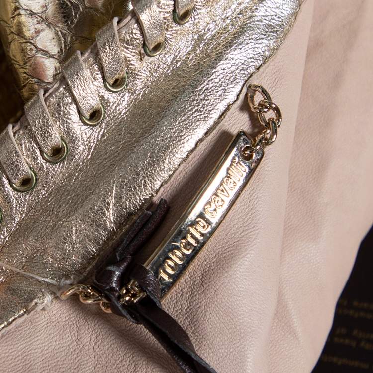 مملوكة مسبقًا Roberto Cavalli Gold Snakeskin Leather Zip Front Jacket M 