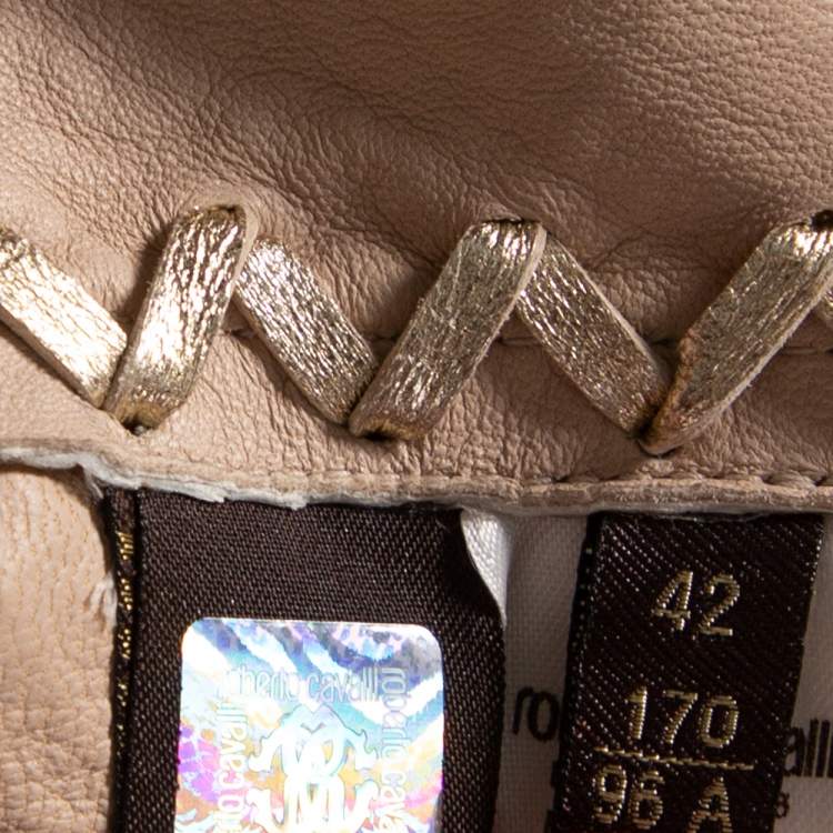 مملوكة مسبقًا Roberto Cavalli Gold Snakeskin Leather Zip Front Jacket M 