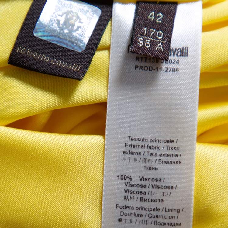Pre Owned Roberto Cavalli Yellow Jersey Pleated Jewel Embellished Sleeveless Dress M