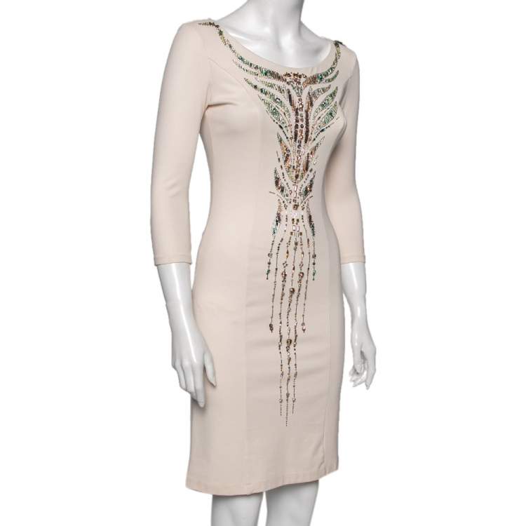 مملوكة مسبقًا Roberto Cavalli Light Pink Embellished Sheath Dress M