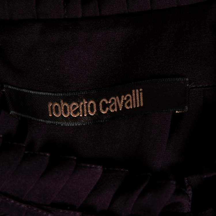 Pre Owned Roberto Cavalli Purple Silk Ruffle Detail Button Front Shirt M