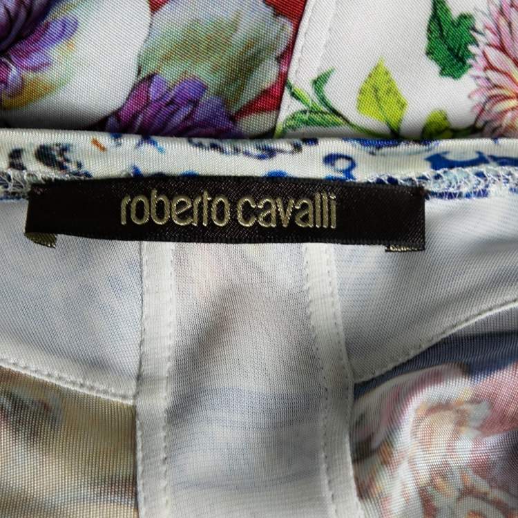 مملوكة مسبقًا Roberto Cavalli Multicolor Printed Jersey Draped Mini Dress M