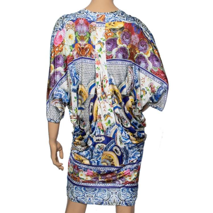 مملوكة مسبقًا Roberto Cavalli Multicolor Printed Jersey Draped Mini Dress M